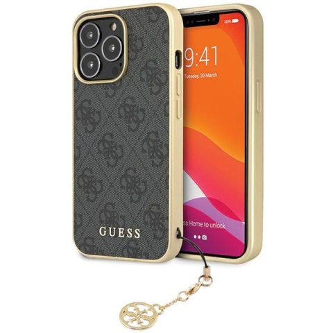 Etui na telefon iPhone 14 Pro Max Guess szare hard case 4G Charms