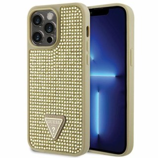 Etui iPhone 14 Pro Max Guess złote hard case Rhinestone Triangle