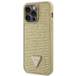 Etui iPhone 14 Pro Max Guess złote hard case Rhinestone Triangle