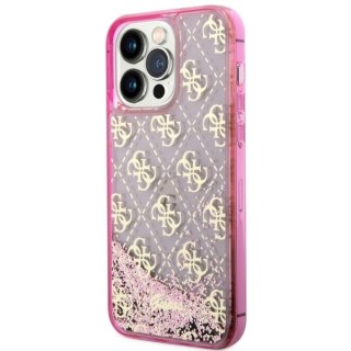 Etui iPhone 14 Pro Max Guess różowe hard case Liquid Glitter 4G Translucent