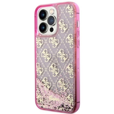 Etui na telefon iPhone 14 Pro Max Guess różowe Liquid Glitter 4G