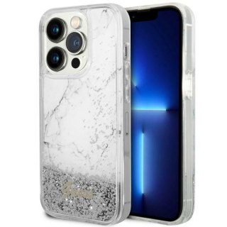 Etui iPhone 14 Pro Max Guess białe hard case Liquid Glitter Marble