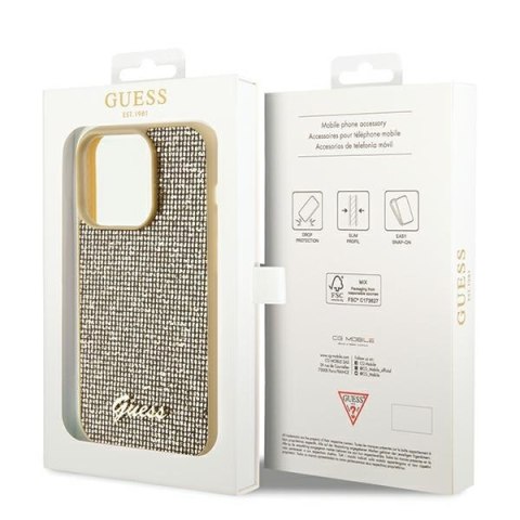 Etui na telefon iPhone 14 Pro Max Guess złote Disco Metal Script