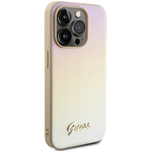 Etui na telefon iPhone 14 Pro Max Guess złote Saffiano Iridescent