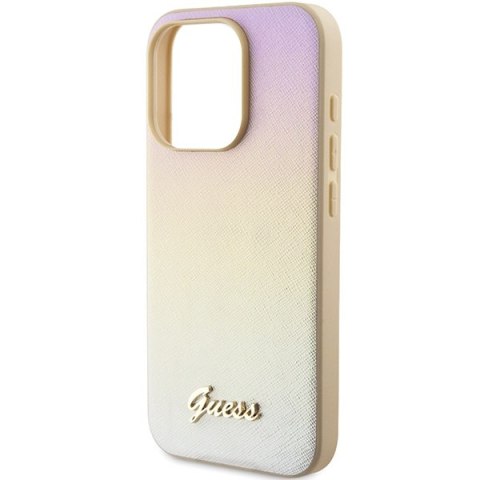 Etui na telefon iPhone 14 Pro Max Guess złote Saffiano Iridescent