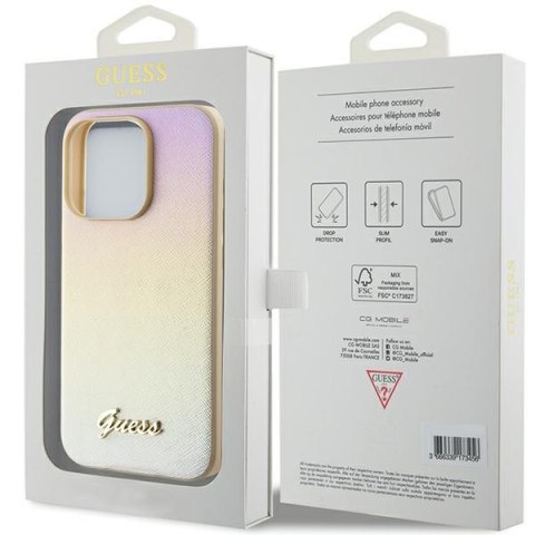 Etui na telefon iPhone 14 Pro Max Guess złote Saffiano Iridescent