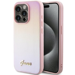 Etui iPhone 14 Pro Max Guess różowe hard case Saffiano Iridescent Script