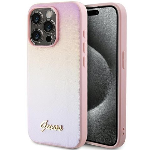 Etui na telefon iPhone 14 Pro Max Guess różowe Saffiano Iridescent