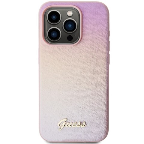 Etui na telefon iPhone 14 Pro Max Guess różowe Saffiano Iridescent