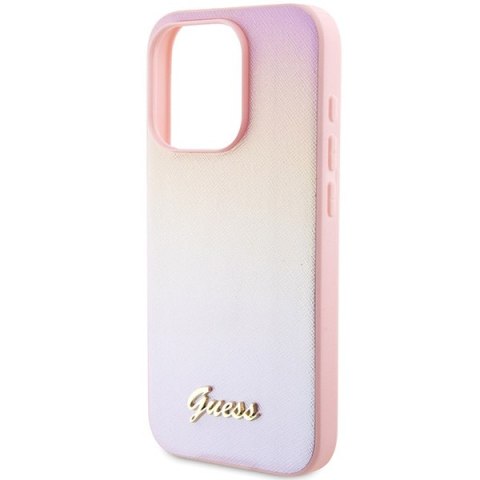 Etui na telefon iPhone 14 Pro Max Guess różowe Saffiano Iridescent