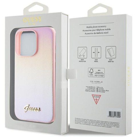 Etui na telefon iPhone 14 Pro Max Guess różowe Saffiano Iridescent