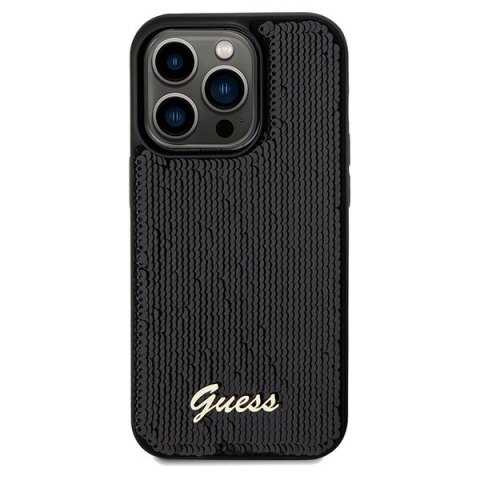 Etui na telefon iPhone 14 Pro Max Guess czarne hard case Sequin Metal