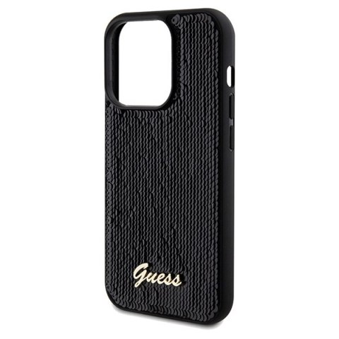 Etui na telefon iPhone 14 Pro Max Guess czarne hard case Sequin Metal