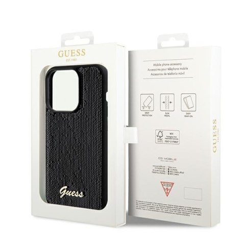 Etui na telefon iPhone 14 Pro Max Guess czarne hard case Sequin Metal