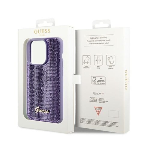 Etui na telefon iPhone 14 Pro Max Guess fioletowe hard case Sequin