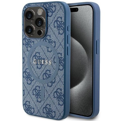 Etui na telefon iPhone 14 Pro Max Guess 4G MagSafe niebieskie skórzane