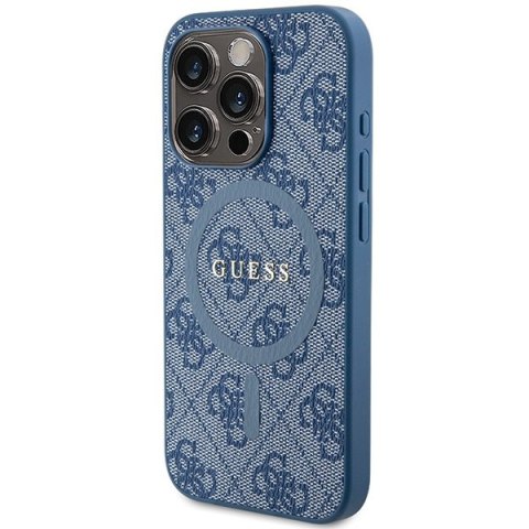 Etui na telefon iPhone 14 Pro Max Guess 4G MagSafe niebieskie skórzane