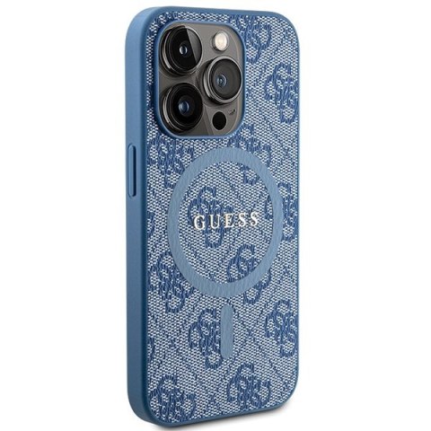 Etui na telefon iPhone 14 Pro Max Guess 4G MagSafe niebieskie skórzane