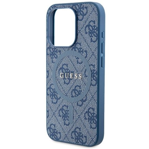 Etui na telefon iPhone 14 Pro Max Guess 4G MagSafe niebieskie skórzane