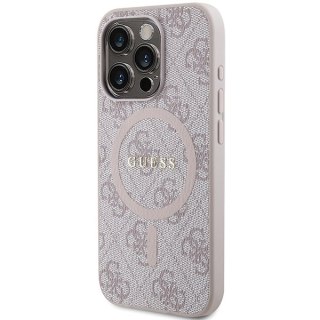 Etui iPhone 14 Pro Max Guess 4G Collection Leather Metal Logo MagSafe różowe