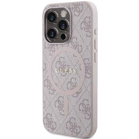 Etui iPhone 14 Pro Max Guess 4G Collection Leather Metal Logo MagSafe różowe