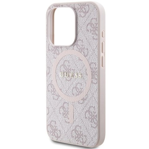 Etui iPhone 14 Pro Max Guess 4G Collection Leather Metal Logo MagSafe różowe