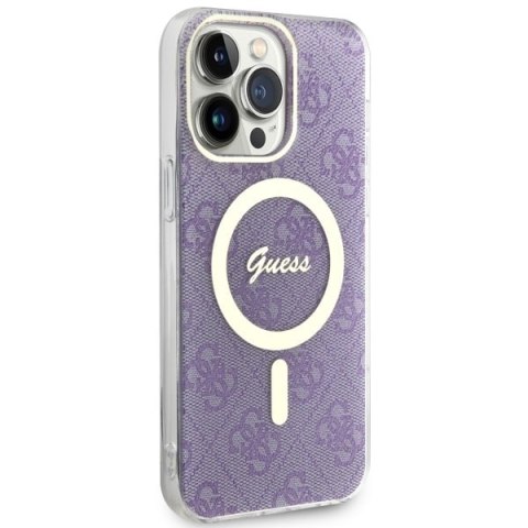 Etui na telefon iPhone 14 Pro Max Guess 4G MagSafe purpurowe