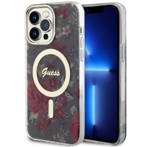 Etui na telefon iPhone 14 Pro Max Guess Flower MagSafe zielone