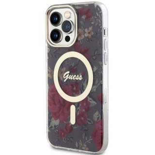 Etui na telefon iPhone 14 Pro Max Guess Flower MagSafe zielone