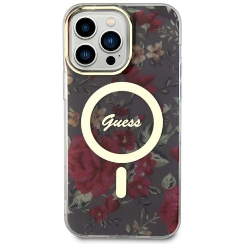 Etui na telefon iPhone 14 Pro Max Guess Flower MagSafe zielone