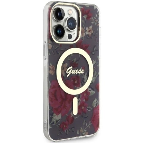 Etui na telefon iPhone 14 Pro Max Guess Flower MagSafe zielone