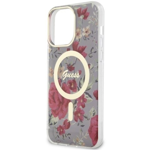 Etui na telefon iPhone 14 Pro Max Guess Flower MagSafe zielone