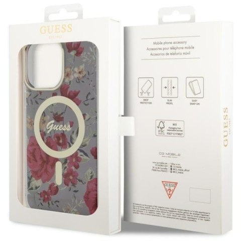 Etui na telefon iPhone 14 Pro Max Guess Flower MagSafe zielone