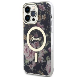 Etui na telefon iPhone 14 Pro Max Guess Flower MagSafe czarne