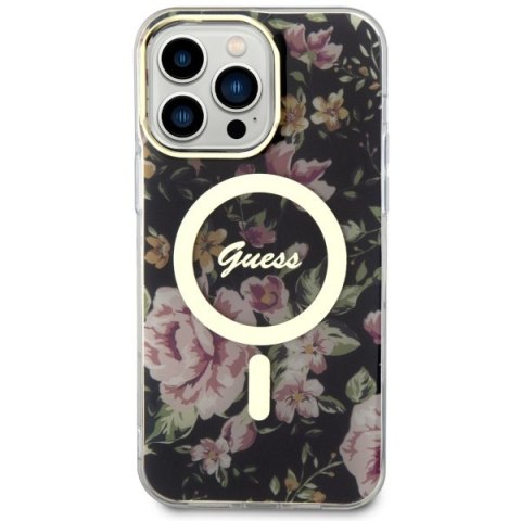 Etui na telefon iPhone 14 Pro Max Guess Flower MagSafe czarne