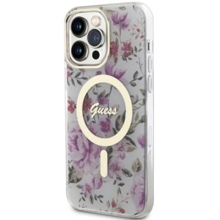 Etui na telefon iPhone 14 Pro Max Guess Flower MagSafe przezroczyste