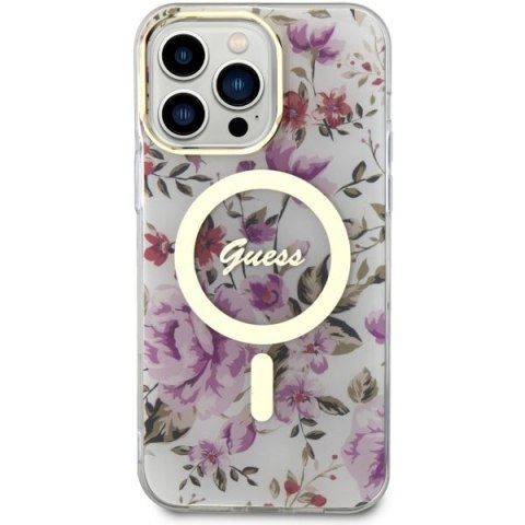 Etui na telefon iPhone 14 Pro Max Guess Flower MagSafe przezroczyste