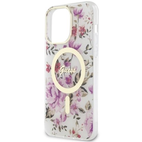 Etui na telefon iPhone 14 Pro Max Guess Flower MagSafe przezroczyste