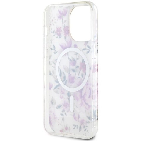 Etui na telefon iPhone 14 Pro Max Guess Flower MagSafe przezroczyste