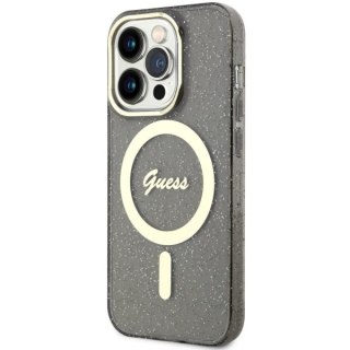 Etui iPhone 14 Pro Max Guess Glitter Gold MagSafe czarne