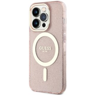 Etui iPhone 14 Pro Max Guess Glitter Gold MagSafe różowe