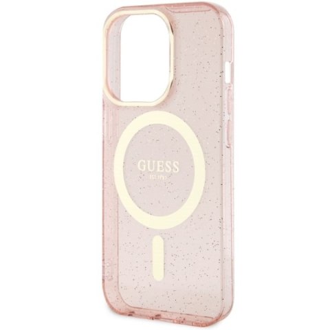 Etui iPhone 14 Pro Max Guess Glitter Gold MagSafe różowe