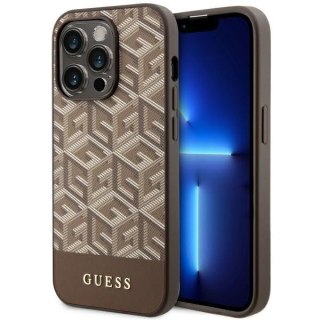 Etui iPhone 14 Pro Max Guess GCube Stripes MagSafe brązowe