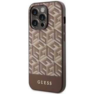 Etui iPhone 14 Pro Max Guess GCube Stripes MagSafe brązowe