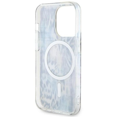 Etui na telefon iPhone 14 Pro Max Guess Leopard MagSafe niebieskie