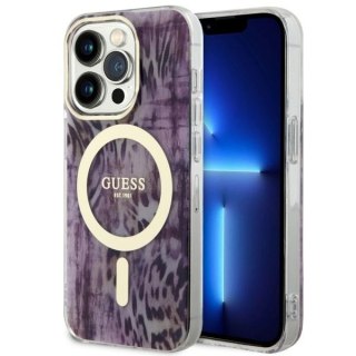 Etui iPhone 14 Pro Max Guess Leopard MagSafe różowe