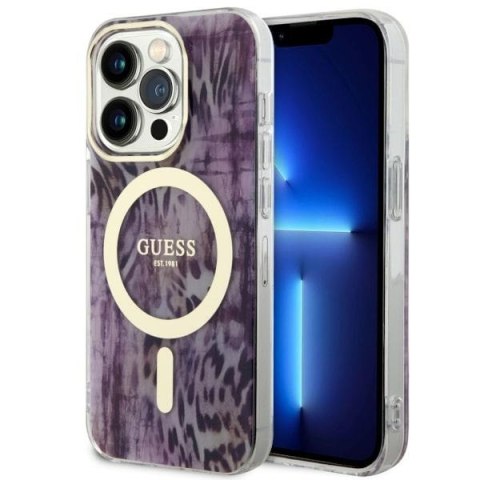 Etui na telefon iPhone 14 Pro Max Guess Leopard MagSafe różowe