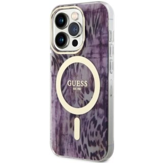 Etui iPhone 14 Pro Max Guess Leopard MagSafe różowe