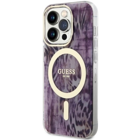 Etui na telefon iPhone 14 Pro Max Guess Leopard MagSafe różowe