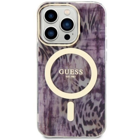 Etui na telefon iPhone 14 Pro Max Guess Leopard MagSafe różowe